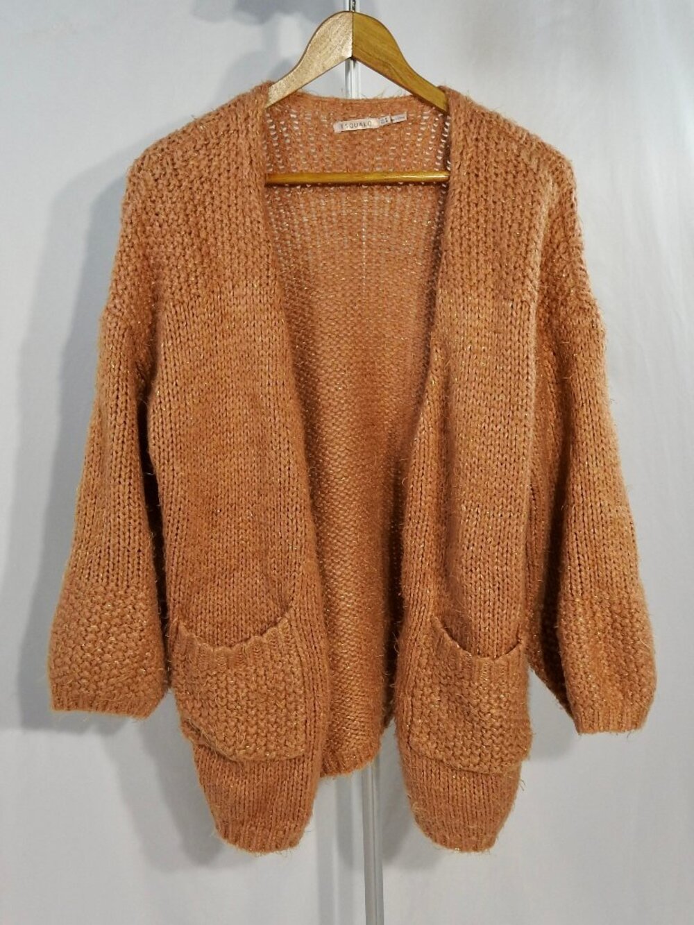 Esqualo Sz M Fuzzy Cardigan Sweater Womens Gold Cabincore Cottagecore F20.02516